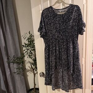 Maurices Navy Floral High-Low Dress with White Print